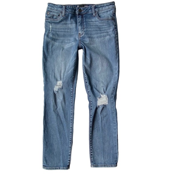 Kut From The Kloth Jeans 8 Catherine Boyfriend High Rise Straight Leg Rip Knee - Picture 1 of 13